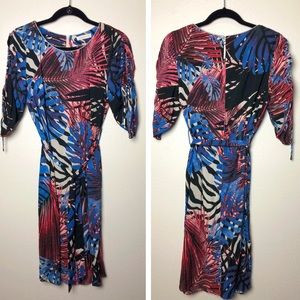 Airfield Tropical Palm Cold Shoulder Dress with Waist Tie